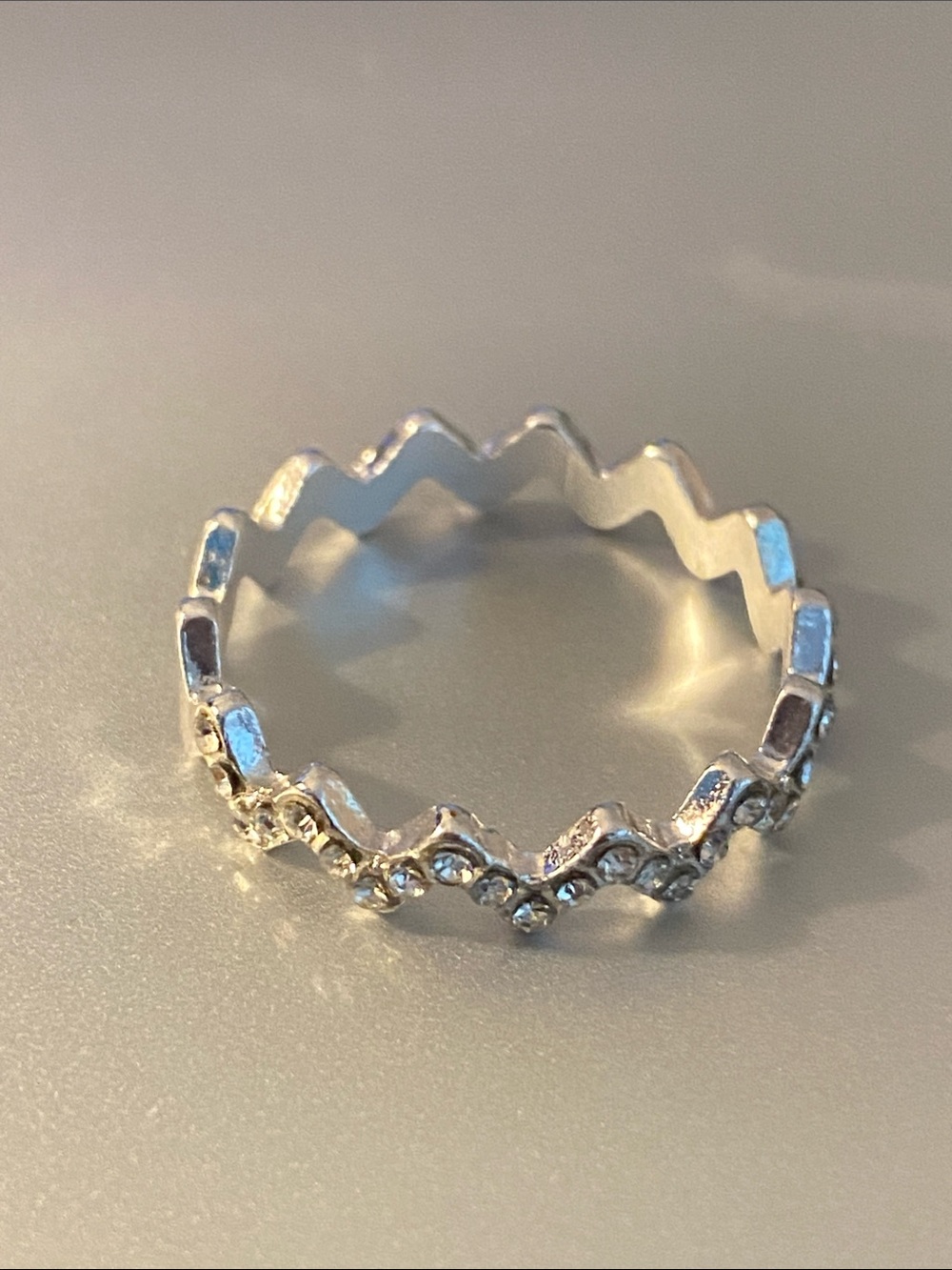 Silver Zigzag Crystal Stackable Ring - Unbranded